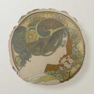 Primrose by Alphonse Mucha (1899) Round Pillow