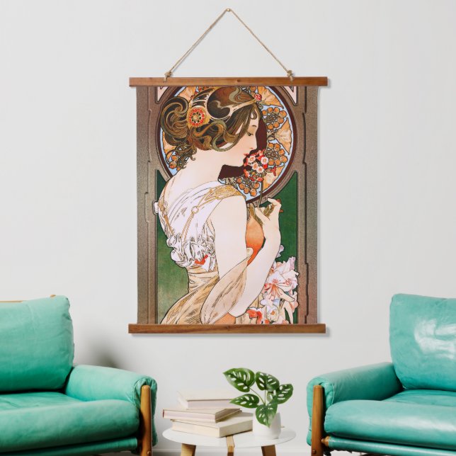 Primrose by Alphonse Mucha Hanging Tapestry (Living Room)