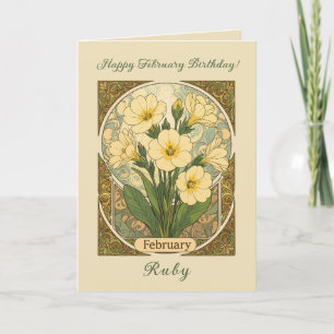 Primrose February Birthday Flowers Art Nouveau Sty Card