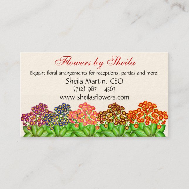 Primrose Flower Garden Business Card (Front)