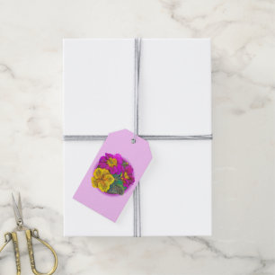Primrose peinture d'art rose jaune étiquettes cade