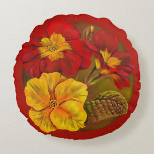 Primrose red yellow green throw pillow