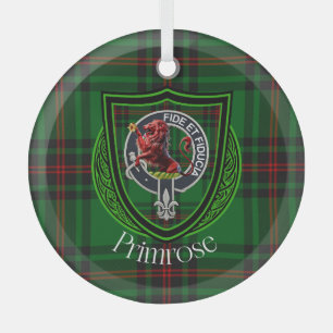 Primrose Scottish Clan Tartan & Crest Glass Ornament