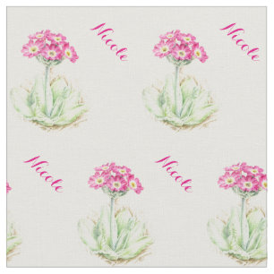 Primrose watercolor botanical art name fabric