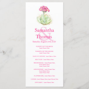 Primrose watercolor pink wedding program rack card