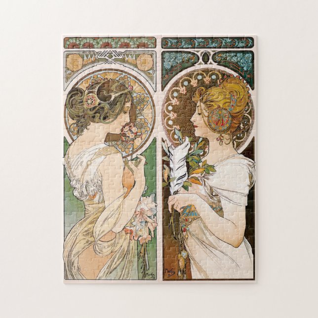 Primroses and Feather, Mucha Jigsaw Puzzle (Vertical)