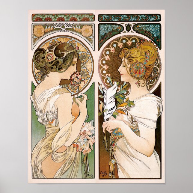Primroses and Feather, Mucha Poster (Front)
