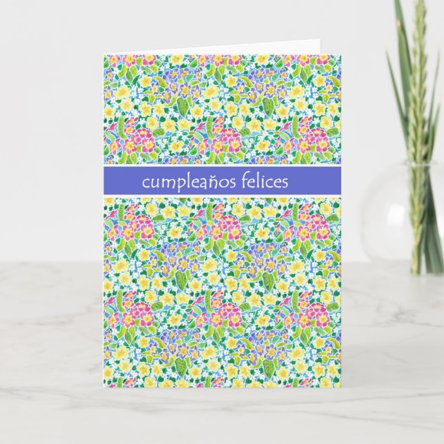 Primroses Carte d'anniversaire, Salutation espagno (Devant)