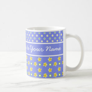 Primroses Coffee Mug: Personalize: Blue Polka Dots Coffee Mug