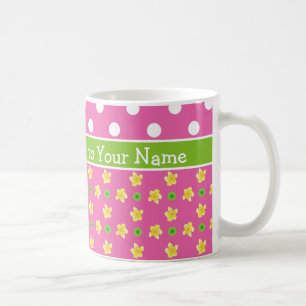 Primroses Coffee Mug: Personalize: Pink Polka Dots Mug