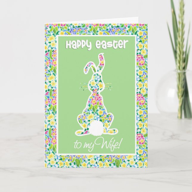 Primroses Cute Bunny Rabbit Easter Card for Wife (Front)