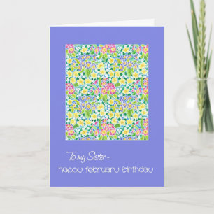 Primroses February Birthday Card for a Sister