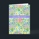Primroses Mother's Day Card, French Greeting Card<br><div class="desc">A pretty Mother's Day Card with the greeting in French and a pattern of deep pink,  deep blue and yellow primroses,  from a handpainted design by Judy Adamson.</div>