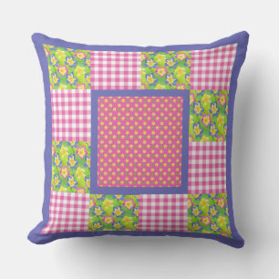 Primroses, Polka Dots and Gingham Throw Pillow