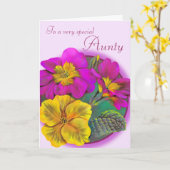 Primula Aunty floral pink purple birthday card (Yellow Flower)