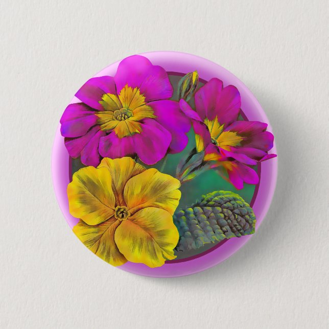 Primula fine art button/badge 2 inch round button (Front)