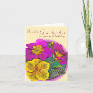 Primula Grandmother 90th yellow birthday card