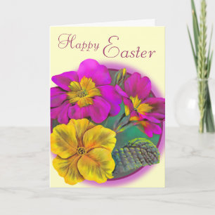 Primula Happy Pâques carte d'art rose crème