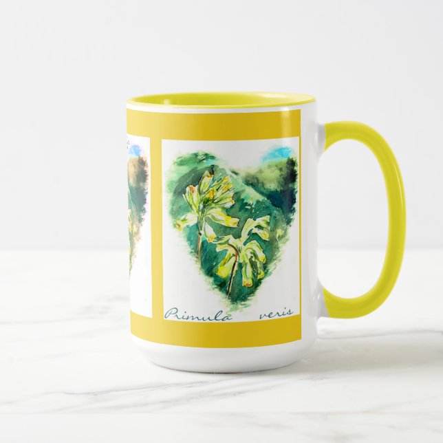 Primula veris Green Heart Cowslip Mug (Right)
