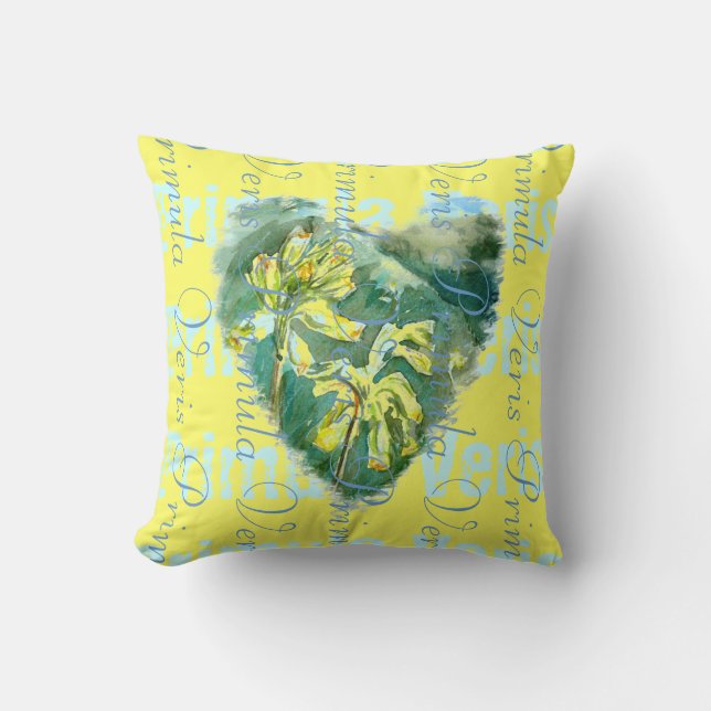 Primula Veris on Yellow Cowslip Heart 2 designs Throw Pillow (Front)