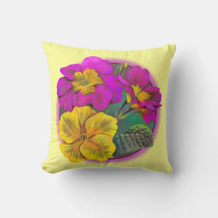 Primula yellow & pink fine art throw pillow