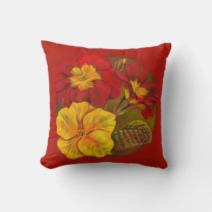 Primule rouge & jaune coussin de fleurs d'art fin