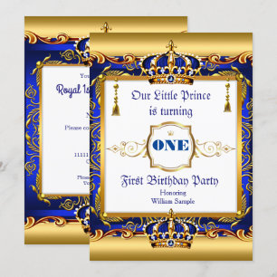 Prince 1st Birthday Blue Ornate Gold Invitation