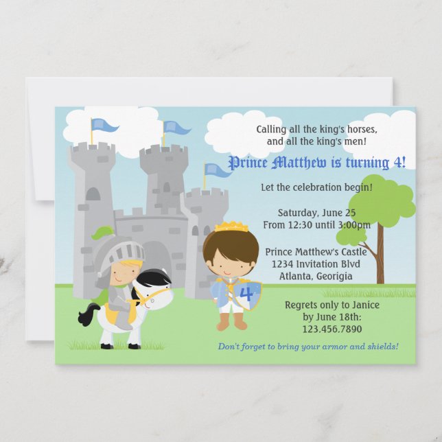 Prince and Knight Kids Birthday Party Invitation (Front)