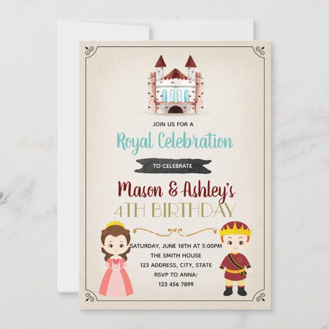 Prince and princess birthday party invitation (Front)