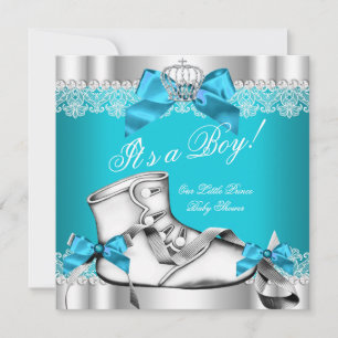 Prince Baby Shower Baby Boy Teal Lace Shoe 6D Invitation