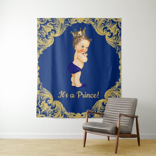 Prince Baby Shower Backdrop Tapestry (In Situ)