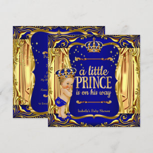 Prince Baby Shower Blue Gold Blonde Invite