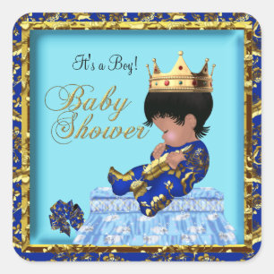 Prince Baby Shower Blue Gold Boy Square Sticker