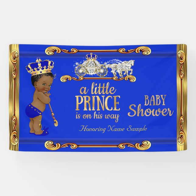 Prince Baby Shower Blue Gold Carriage Ethnic Banner (Horizontal)