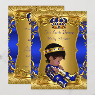 Prince Baby Shower Boy Blue Gold African American Invitation