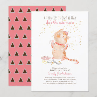 Prince Baby Shower Cats Kitten Girls Pink Cute Invitation