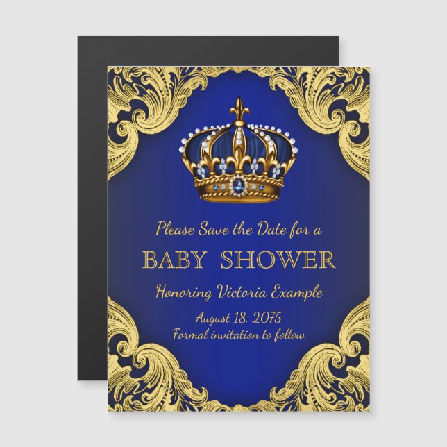 Prince Baby shower Enregistrer la date Magnets de  (Devant / Derrière)