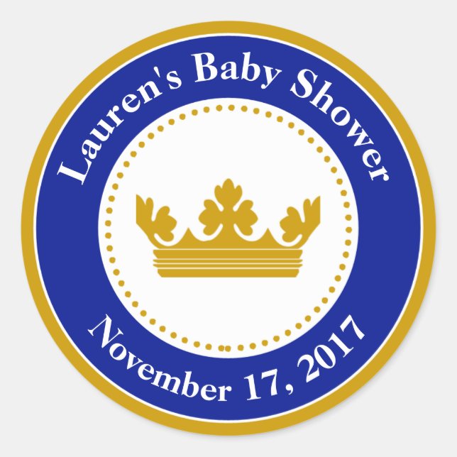 Prince Baby Shower Favour Stickers Blue Boy (Front)