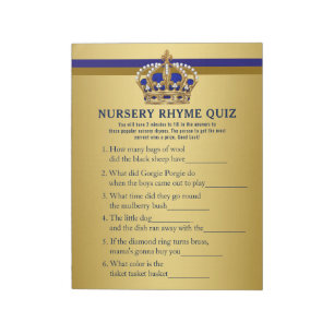 Prince Baby Shower Games Prince Nursery Rhyme Quiz Notepad