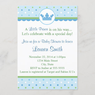 Prince Baby Shower Invitation Blue 5x7 Card