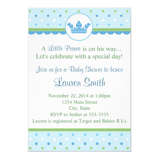 Prince Baby Shower Invitation Blue 5x7 Card