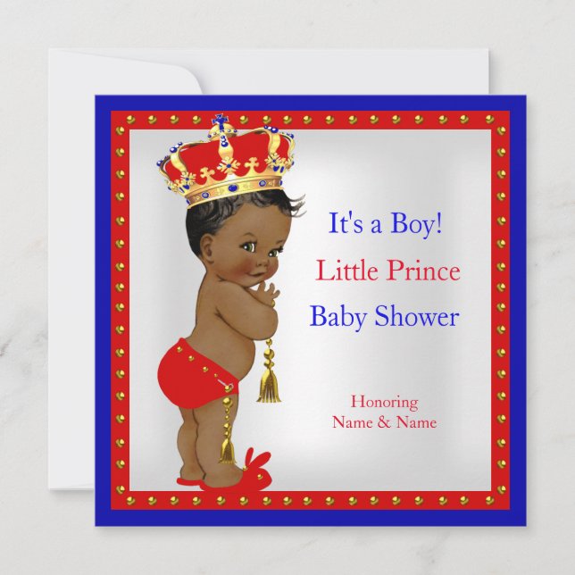 Prince Baby Shower Red White Blue Boy Ethnic Invitation (Front)