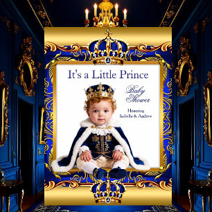 Prince Baby Shower Royal Blue Ornate Gold light Invitation