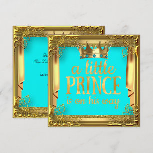 Prince Baby Shower Turquoise Teal Blue Invitation