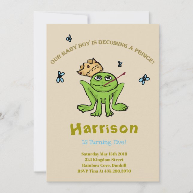 Prince Birthday Invitation de grenouille (Devant)