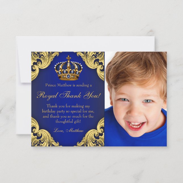 Prince Birthday Party Thank You Cards (Front)