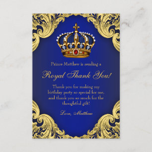 Prince Birthday Party Thank You Cards Royal Crown