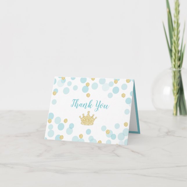 Prince Blue Gold Confetti Baby Shower Thank You (Front)