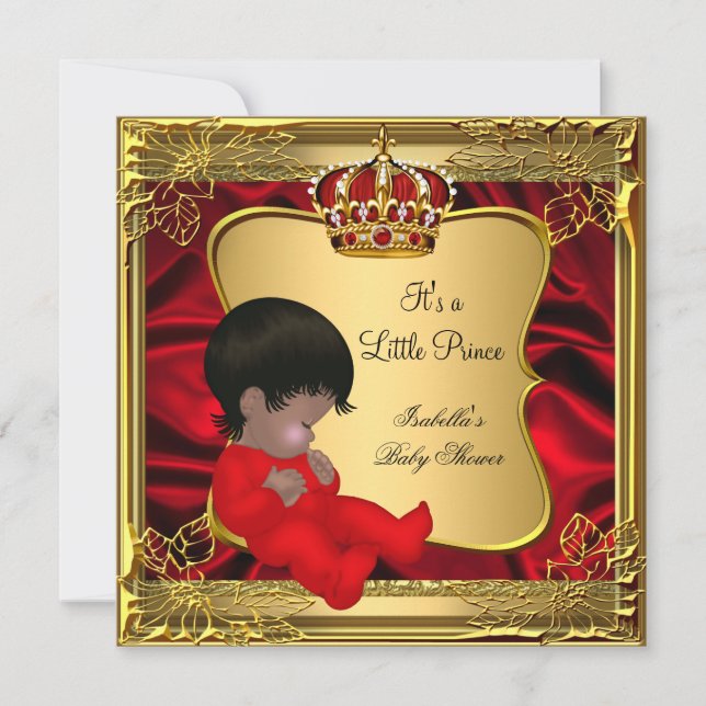 Prince Boy Baby Shower African American Red Gold Invitation (Front)