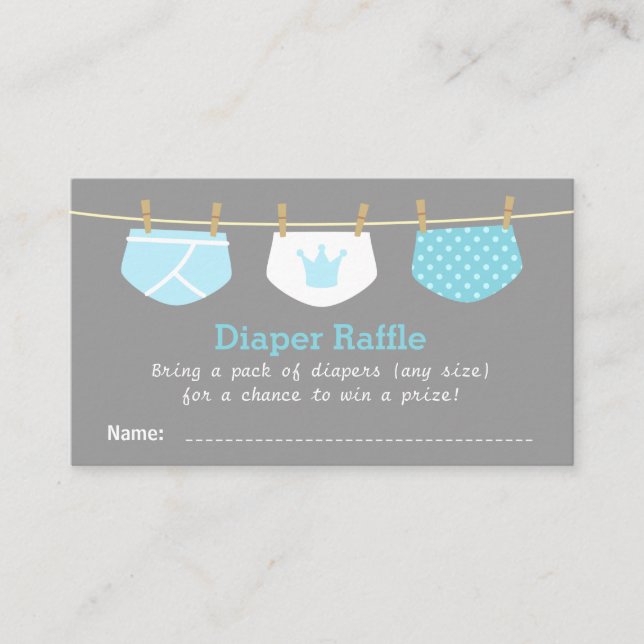 Prince Boy Baby Shower, Cute Diaper Raffle Tickets Enclosure Card (Front)